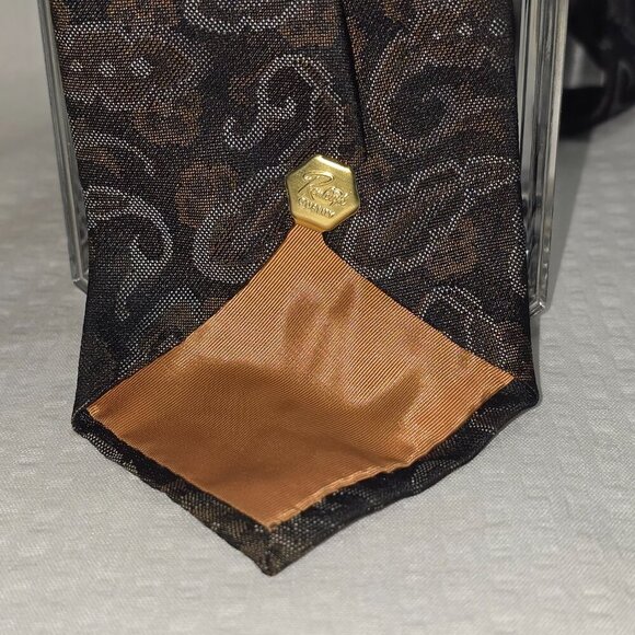 BLACH'S MENS TIE BLACK WITH GRAY PAISLEY DESIGN TRADITIONAL - Picture 6 of 6